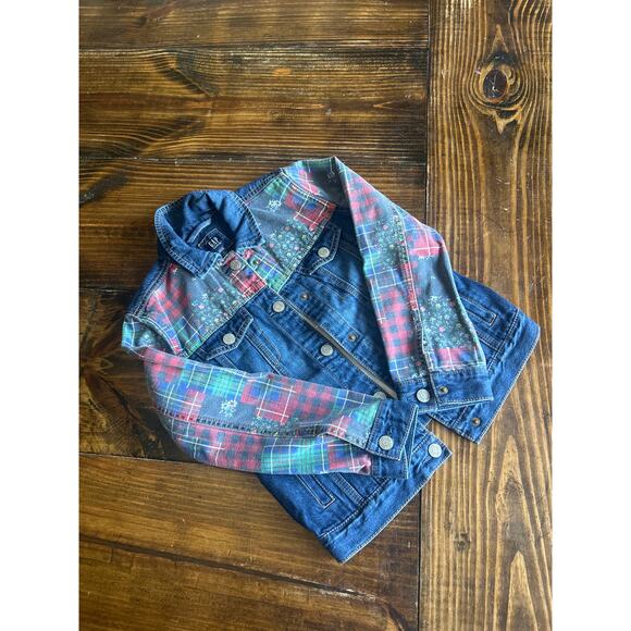 Gap Denim Other - GAP Girls Patchwork Denim Jacket Size Medium Floral Plaid Button Up Jean Coat